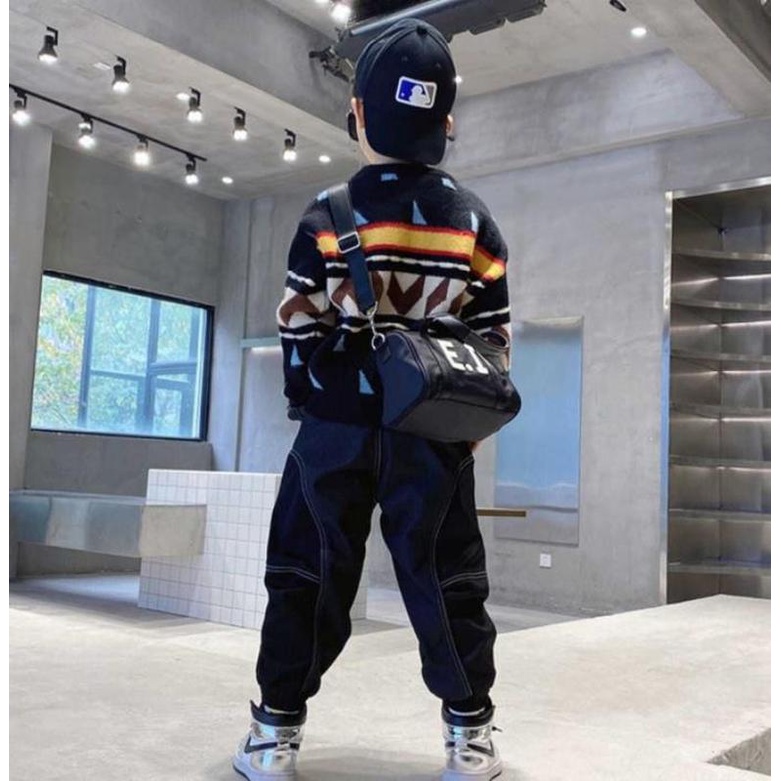 Quần jean dài dáng rộng thời trang cá tính màu đen dành cho bé trai