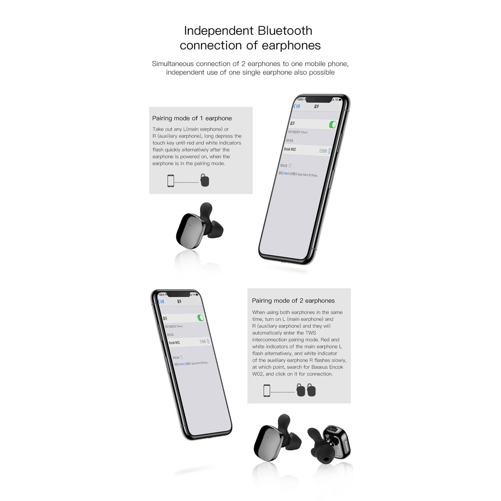 Tai Nghe Bluetooth Baseus Encok W02 TWS Truly Wireless Headset - Chính Hãng Phân Phối