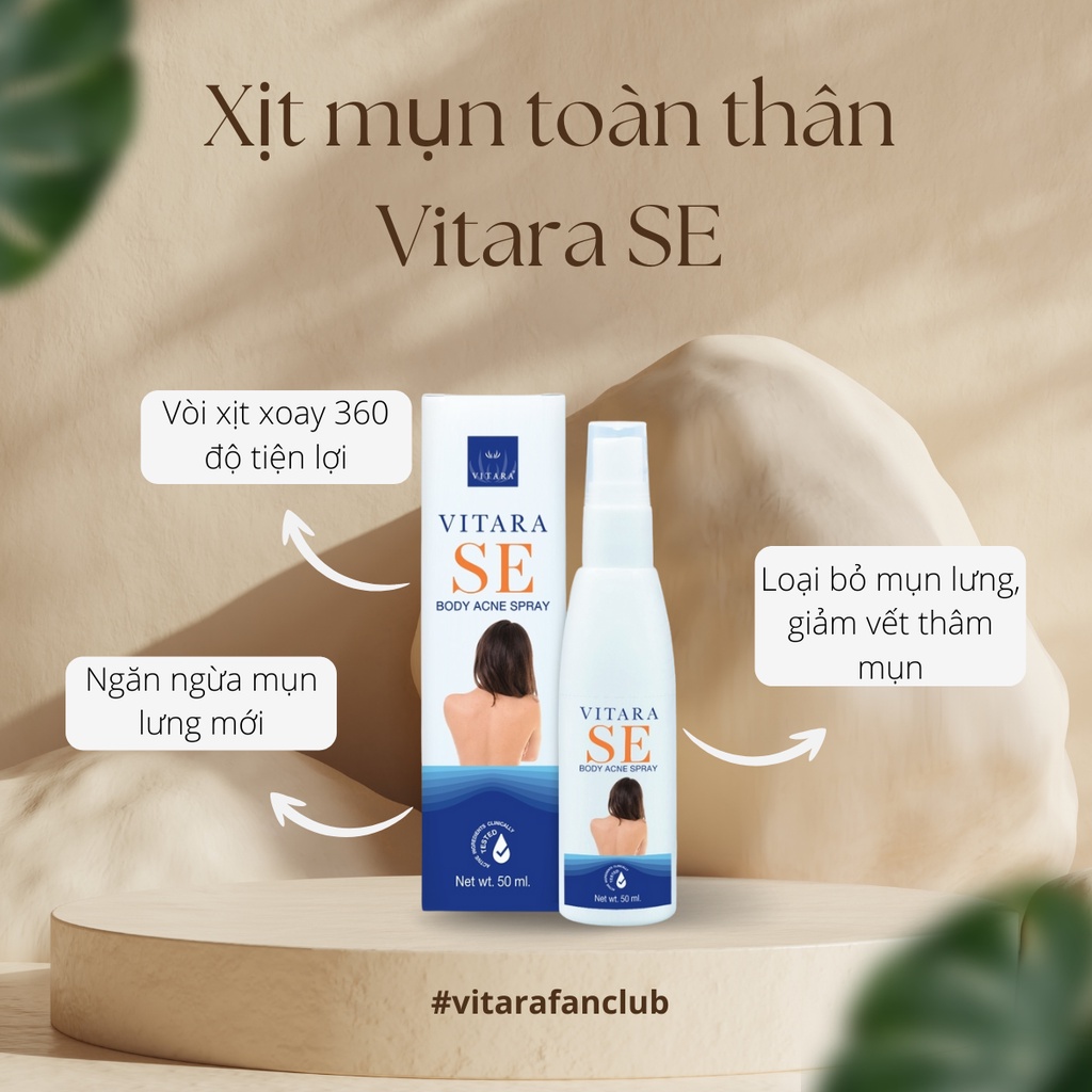 Xịt mụn lưng Vitara SE Body Acne Spray giảm mụn lưng, ngực, viêm nang lông giảm mụn mờ thâm sáng da 50ml chính hãng Thái