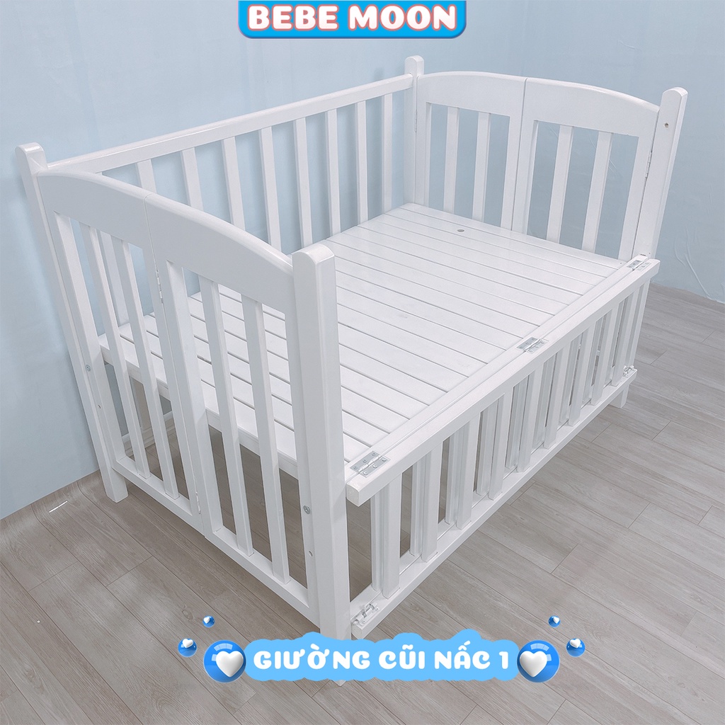 [Có Combo] Cũi Cho Bé Chất Liệu Gỗ Quế Màu Trắng [120x80x85] BH 24 Tháng BeBe Moon