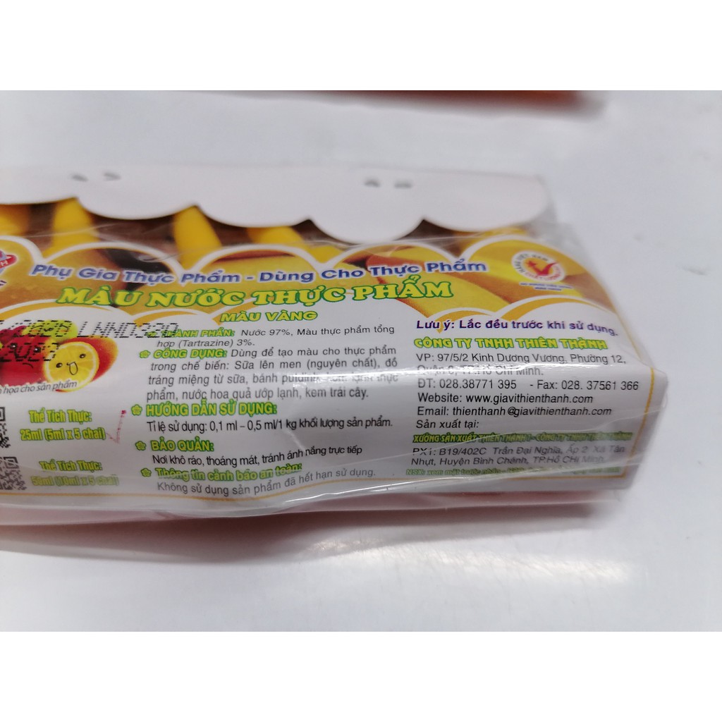 [Vỉ 5ml x 5 chai – VÀNG] Màu nước thực phẩm [VN] THIÊN THÀNH Yellow Food Color (vvk-hk)