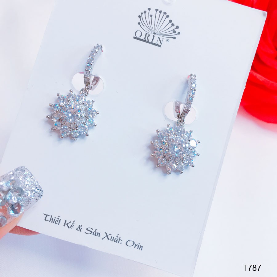 Bông tai bạc nữ, khuyên tai nữ thiết kế đính đá trắng cao cấp Orin T787