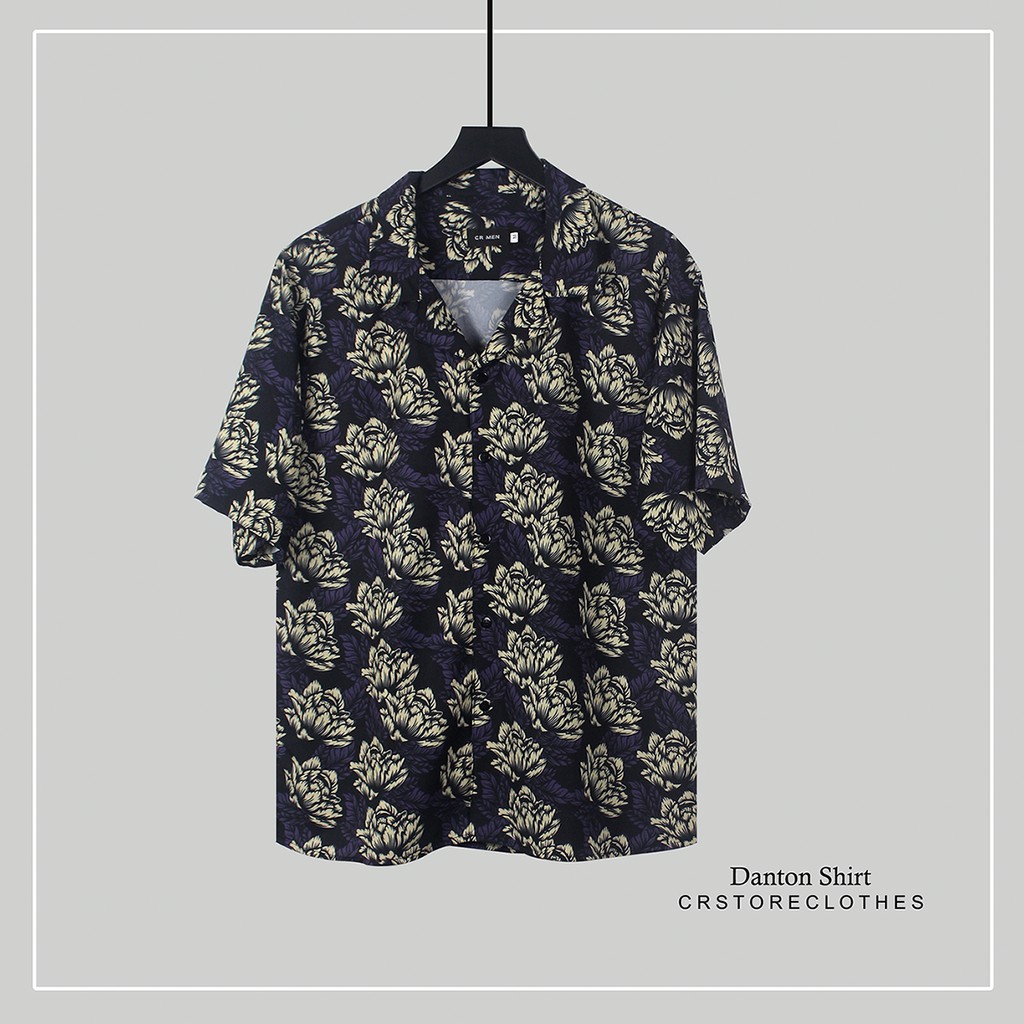 Áo Sơ Mi Cổ Vest Họa Tiết Hoa Vàng Nhạt. Sơ mi tay lỡ ngắn tay unisex nam nữ trơn vải lụa mềm SMNT639