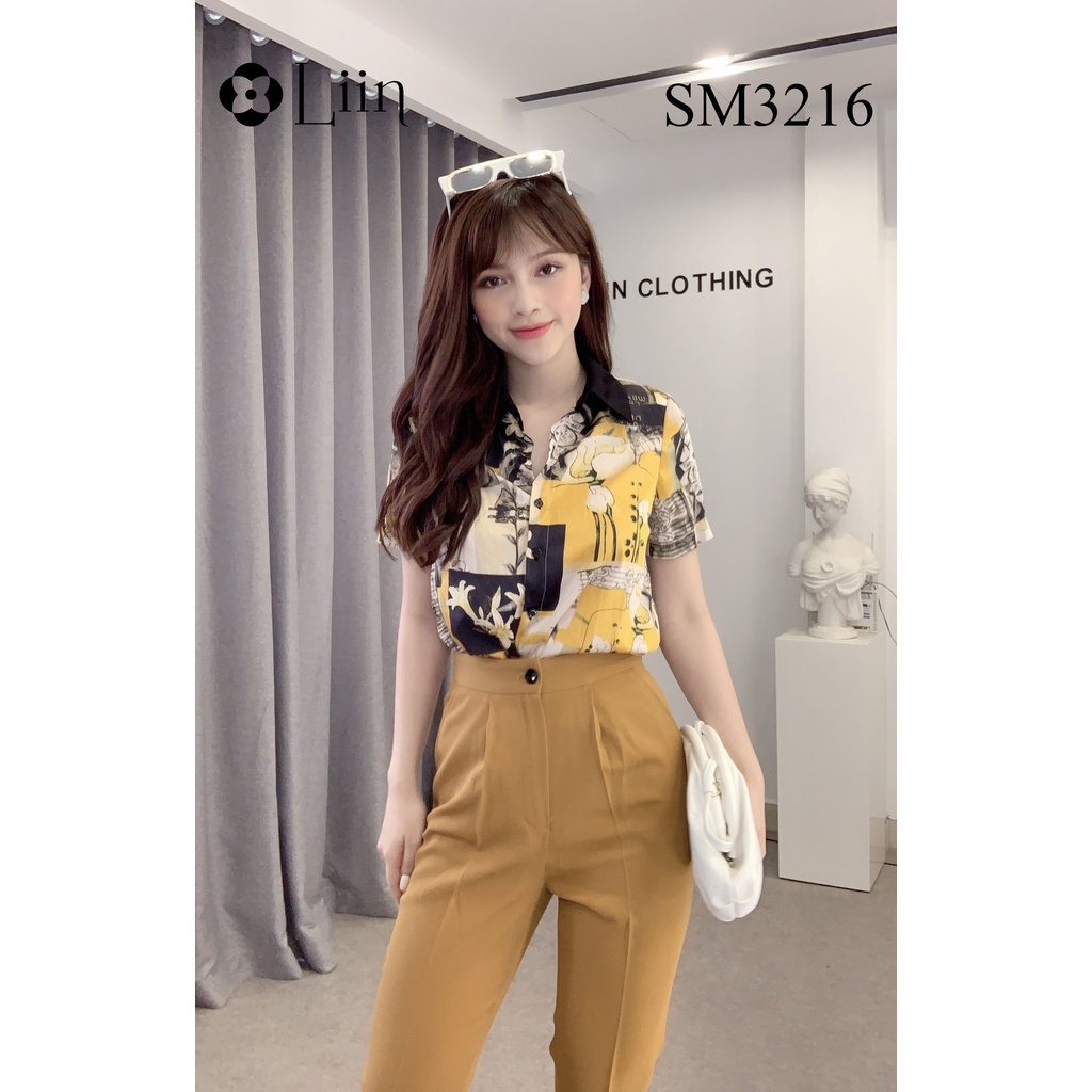 Áo sơ mi nữ cộc tay cao cấp Họa Tiết Cổ Đen cá tính Liin Clothing SM3216 | BigBuy360 - bigbuy360.vn