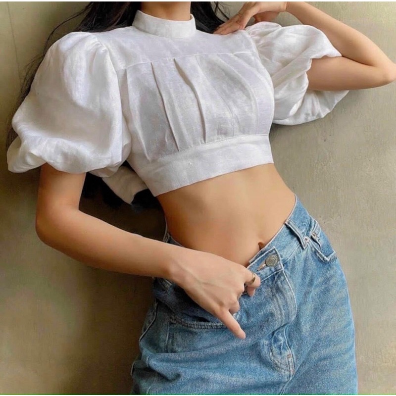 ÁO CROPTOP CỔ YẾM CỘT NƠ SAU