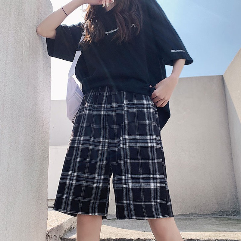Quần Short Lưng Cao Ống Rộng Họa Tiết Sọc Caro Thời Trang Cho Nữ | BigBuy360 - bigbuy360.vn