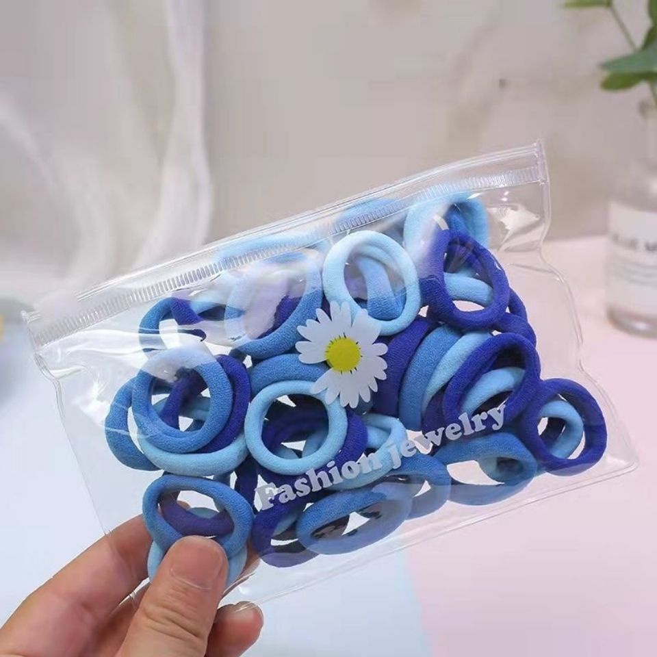 Set 50 Dây Buộc Tóc Cao Su Không Đường May Màu Sắc Kẹo Ngọt Xinh Xắn
