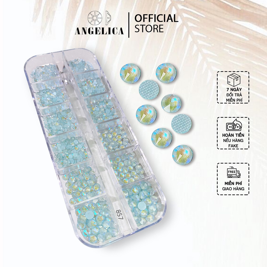 Đá Nail Chân Lưới 16 Khía Xanh Dương Nhạt Nước Gạo Padparadscha Ab Đính Trang Trí Móng ANGELICA 857