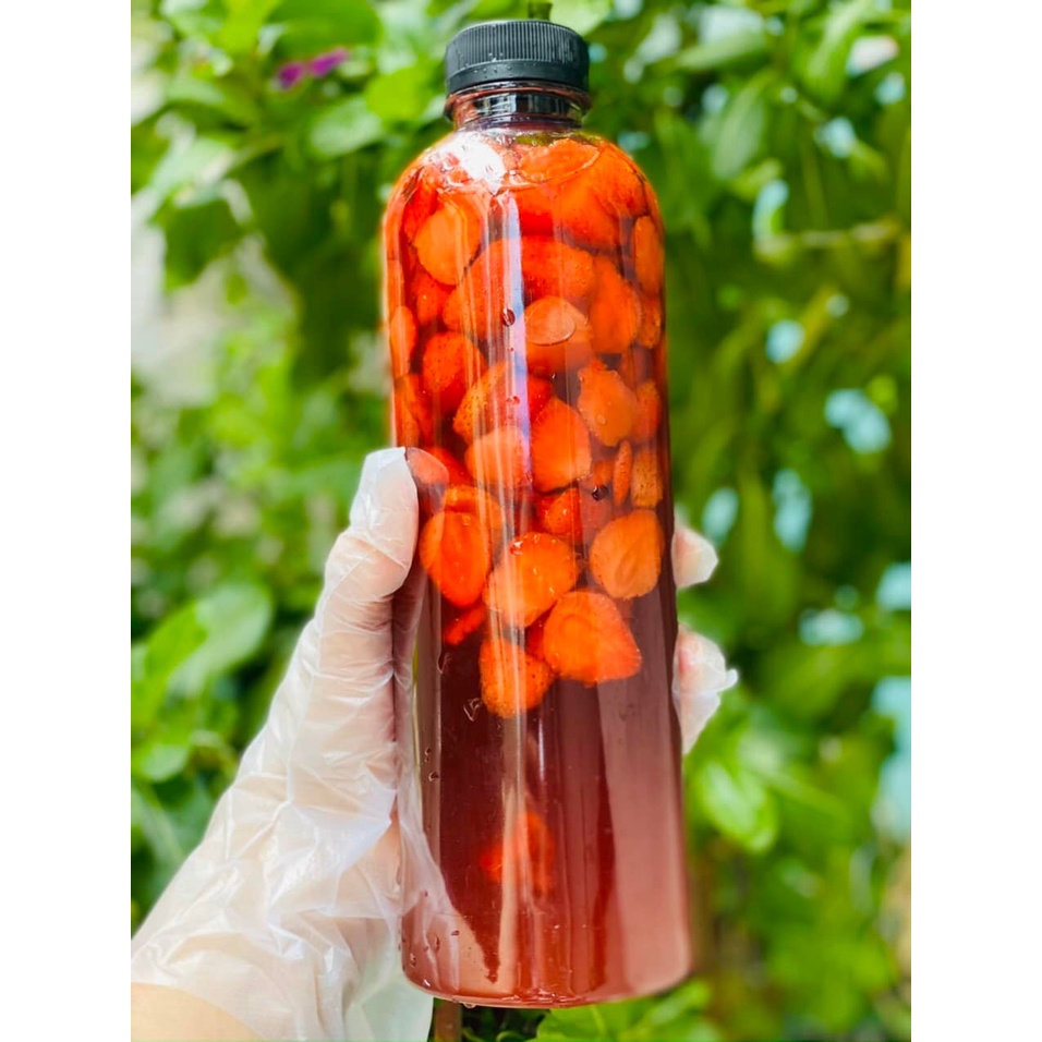 CỐT Trà Dâu Tây Tươi Nước Cốt Dâu Chai 1 Lít Nguyên Chất pha được nhiều