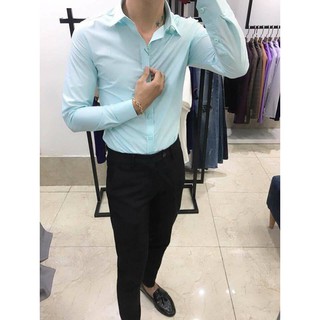 Combo áo sơ mi  xanh ngọc + Quần tây màu đensang chảnh dành cho các soái ca dạo phố