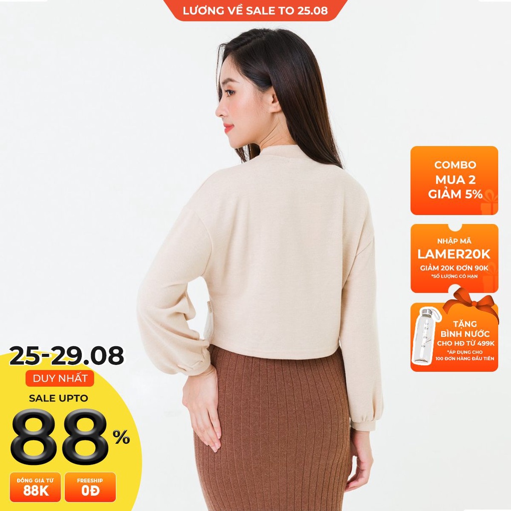 Áo croptop chui đầu bo cổ, tay VIENTRAN V61W20Q013 (Nhiều màu)