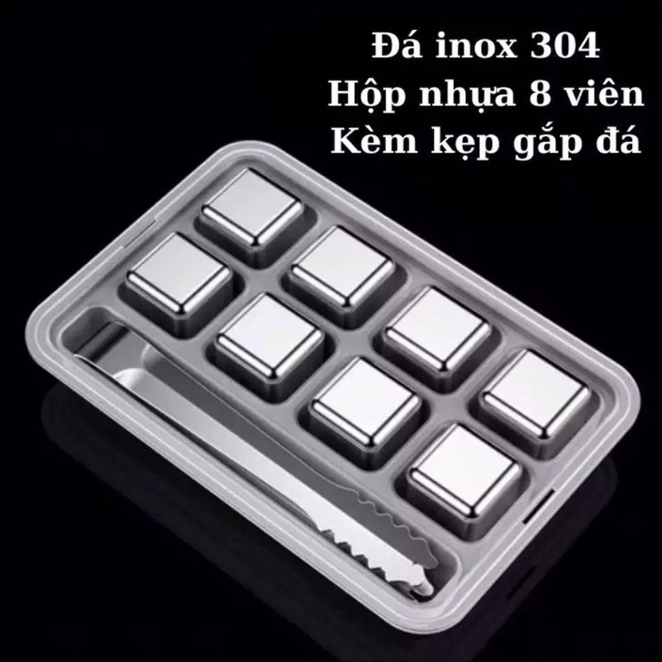 Đá Lạnh Không Tan Vĩnh Cửu inox sus 304 hộp 8 viên tặng kèm kẹp gắp