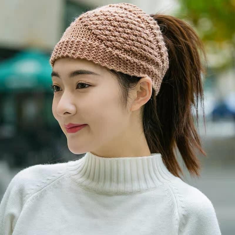 Khăn Quấn Đầu Đan Len Màu Trơn Thời Trang Cho Nữ Băng Đô Len Turban