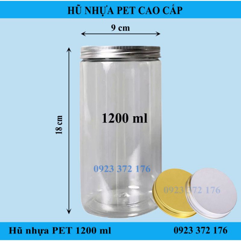 [GIÁ GỐC ] Hộp Hũ Nhựa PET 1200ml  Nắp Nhôm Kèm Lót - Đựng Thực Phẩm Đồ Khô Ngũ Cốc