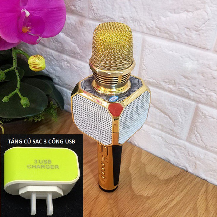 Mic Hát Karaoke, Micro Bluetooth SD-10 Tặng Củ Sạc 3 Cổng Sạc USB - Mic Hát Karaoke Kèm Loa Bluetooth Âm Thanh To Trầm