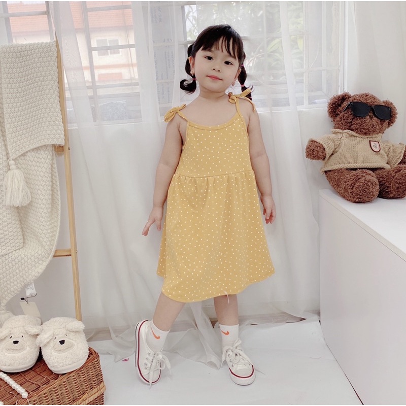 Váy thun 2 dây thắt nơ bé gái