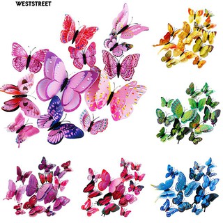 Set 12 miếng dán tủ lạnh nam châm kiểu dáng bươm bướm giả 3D lấp lánh