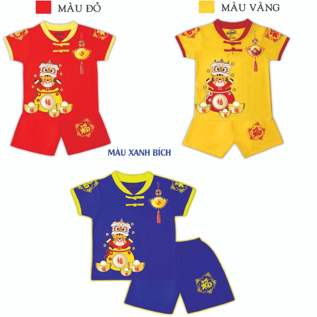 SET 3Bộ quần áo tết 2022 cho bé trai.đồ bộ dạng cổ tàu cho trẻ em từ 8kg đến 26kg,hàng tận xưởng giá tận gốc(HỔ MÚA LÂN)