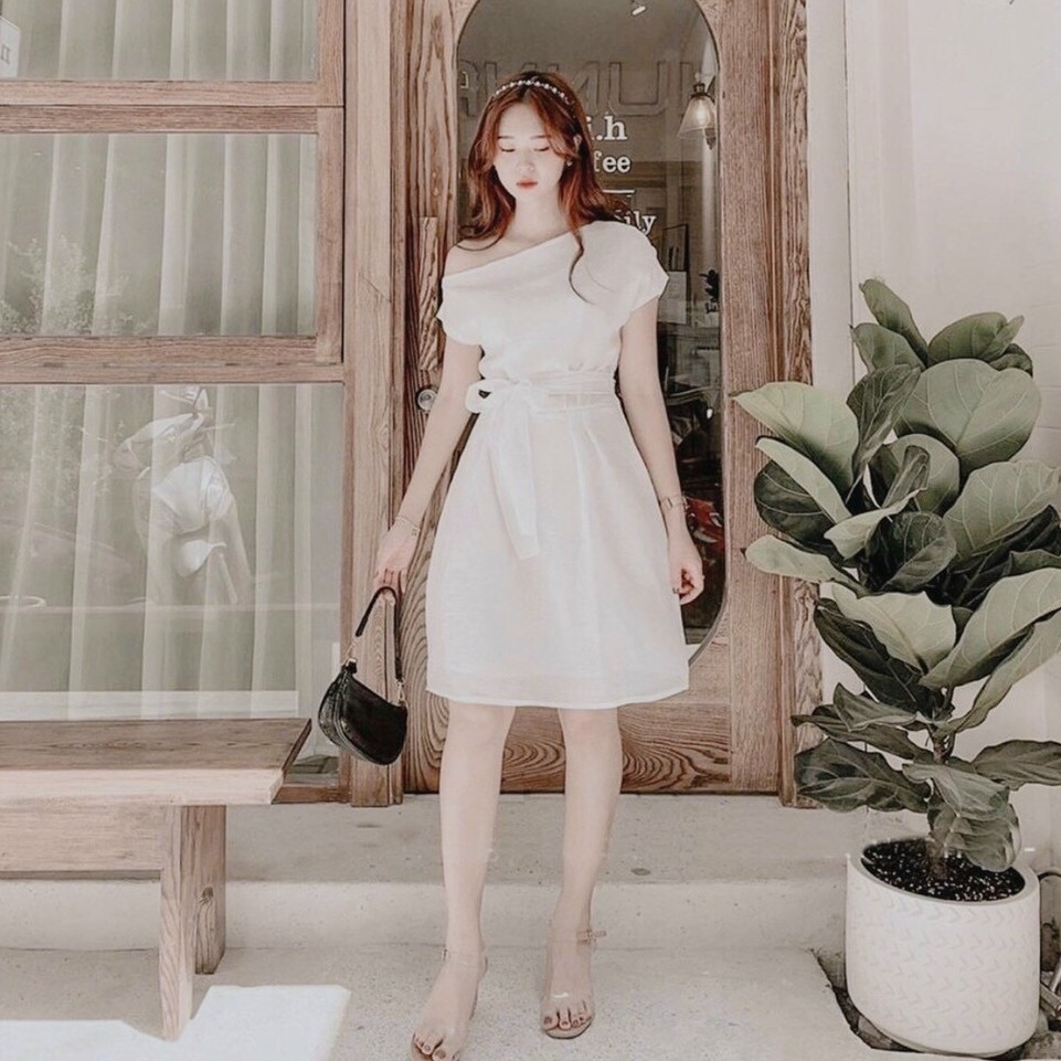 Đầm Dáng Xòe ❤️FREESHIP❤️ Lệch Vai Một Bên Dây Cột Eo | BigBuy360 - bigbuy360.vn