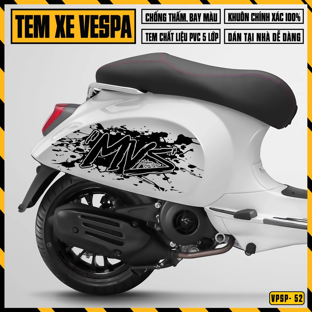 Tem Vespa Sprint / Primavera Thiết Kế MVS Cách Điệu | VPSP52 | Team Decal Hình Dán Xe Máy Vespa Chống Nước Bền Màu