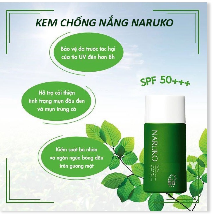 [Mã chiết khấu giảm giá chính hãng] [Chính Hãng] Kem Chống Nắng Tràm Trà Cho Da Dầu Mụn SPF50 - NARUKO Tea Tree Anti-Acn