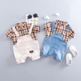 Set sơ mi caro yếm bò