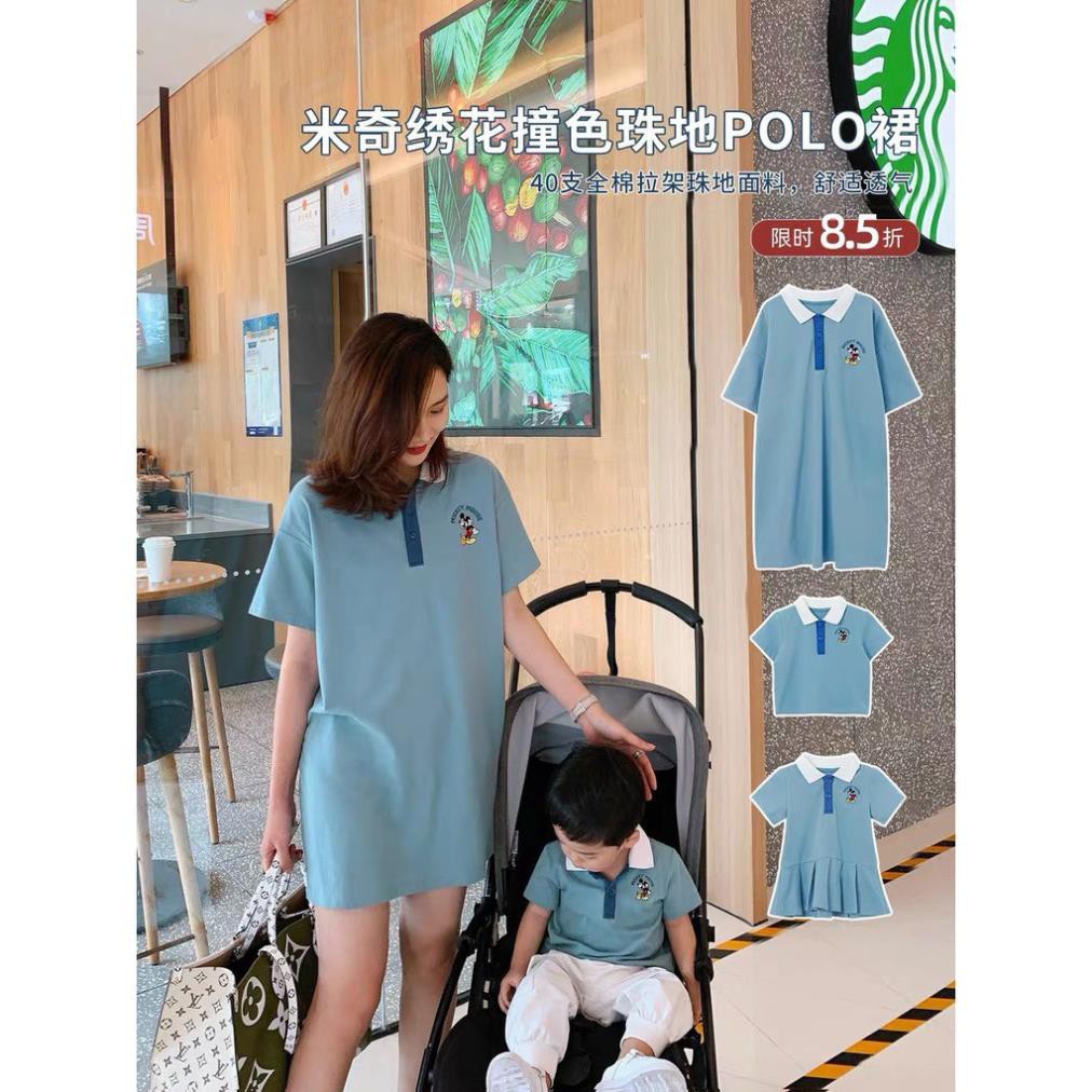 BÁN SỈ SET ÁO PULL- VÁY XANH ĐÔI MẸ VÀ BÉ TRAI, GÁI AD23