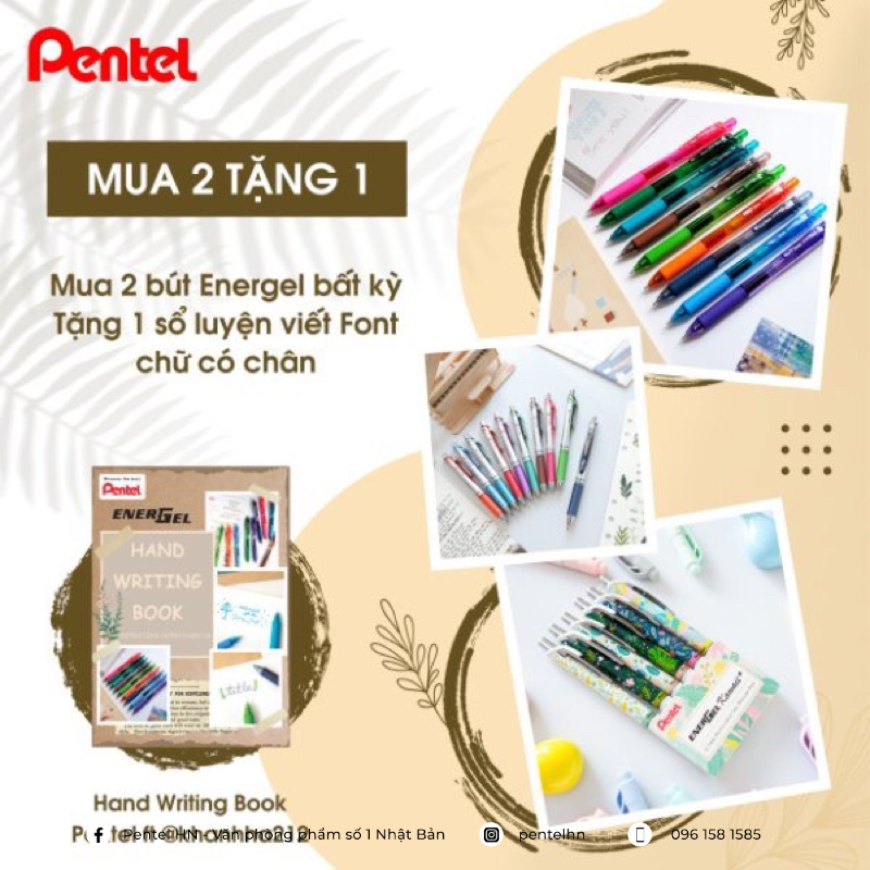 Bút Ký Nhật Bản Mực Gel Pentel Energel BLN55 Ngòi 0.5mm | Siêu Nét Siêu Mịn Không Nhòe | Khô Trong 1/3s (3 Màu Mực)