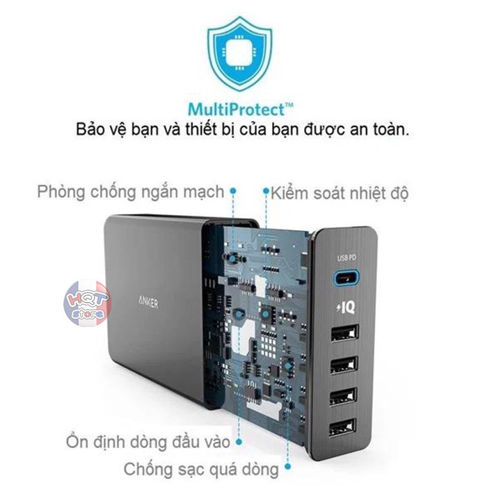 Củ sạc nhanh ANKER PowerPort+ 5 cổng 60w USB-C Power Delivery A2053 - Hàng nhập khẩu