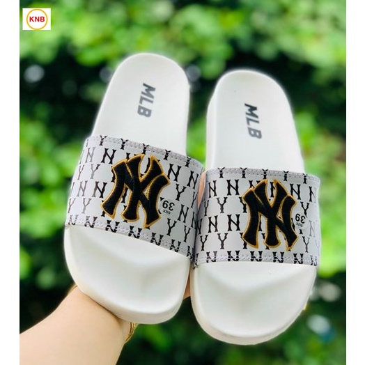 Dép 𝐌𝐋𝐁 UNISEX mẫu dép thể thao ❤️ Freeship + Hộp ❤️ Dép NY bóng chày quai ngang nam nữ chữ thêu nỗi kèm mác trắng đen