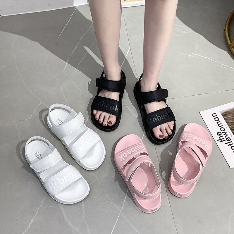 Oeggeo shop Xăng đan Hở Ngón Phong Cách Thể Thao Khóa Dán Màu Hồng Cho Nữ