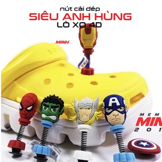 Nút cài dép Sticker Jibbitz Charm Siêu Anh Hùng 4D LÒ XO cho sục bít đầu Crocs Duet Crocband Baya Bayaband