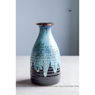 Lọ hoa men hỏa biến xanh sóng biển đen, gốm Bát Tràng