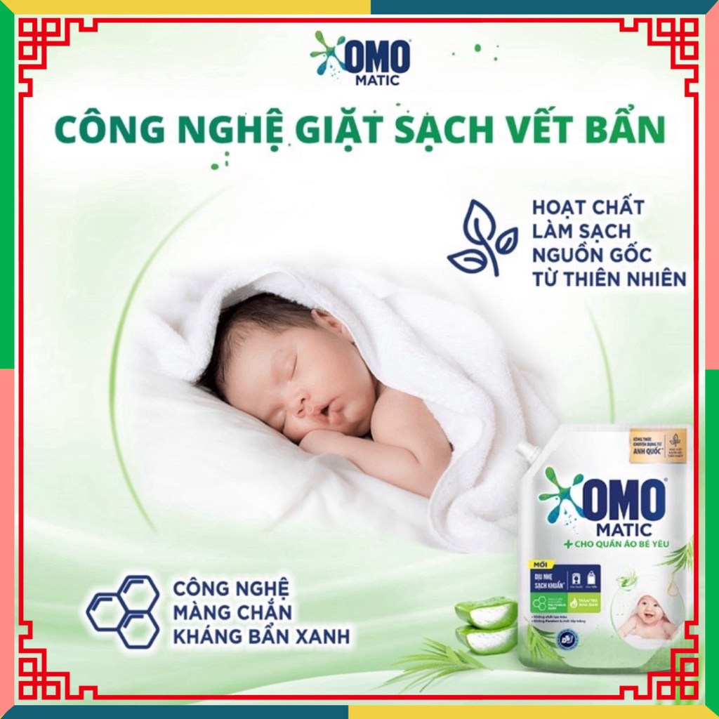 NƯỚC GIẶT OMO MATIC TRÀM TRÀ NHA ĐAM 3,4 KG CHO áo quần BÉ YÊU