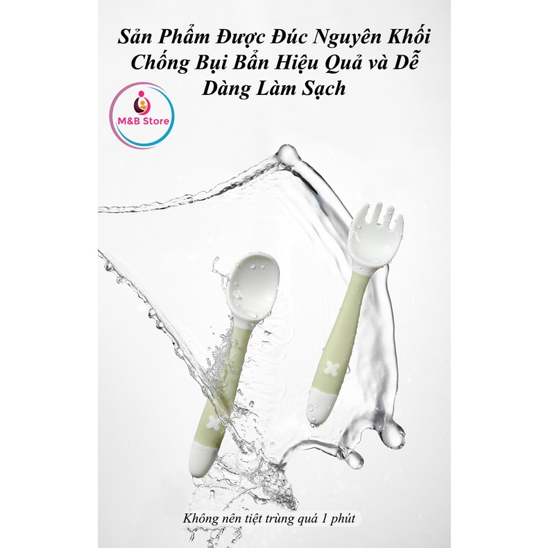 Bộ Muỗng Nĩa Ăn Dặm Bẻ Cong 360 Độ - BabyCare - Nhựa PP và TPE An Toàn