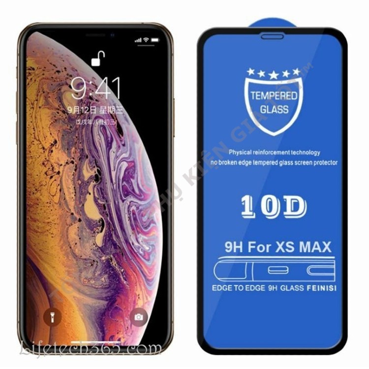 Kính cường lực iPhone full màn hình 10D cho 6-13Promax tặng kèm giấy lau màn hình
