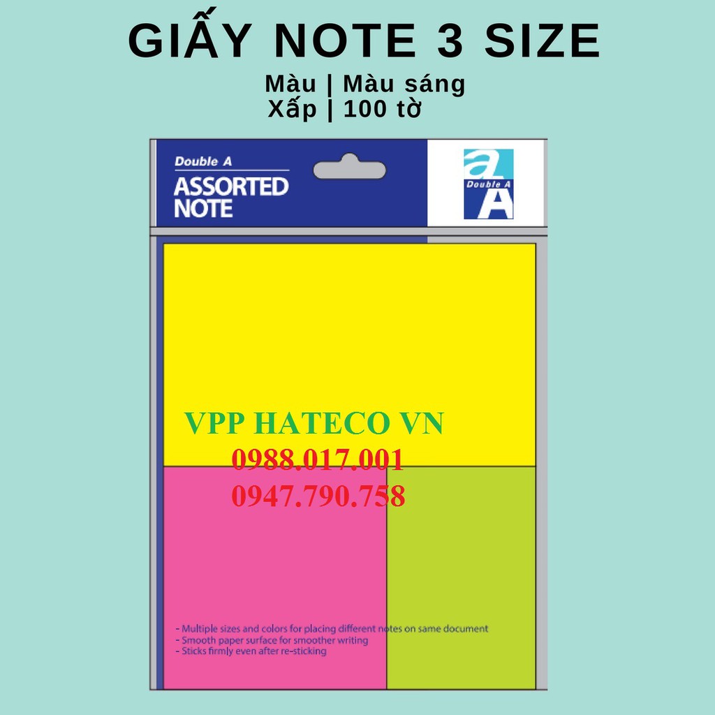 Giấy nhớ 3 size DoubleA - giấy nhắc việc - giấy ghi chú - giấy nhắn - Giấy note