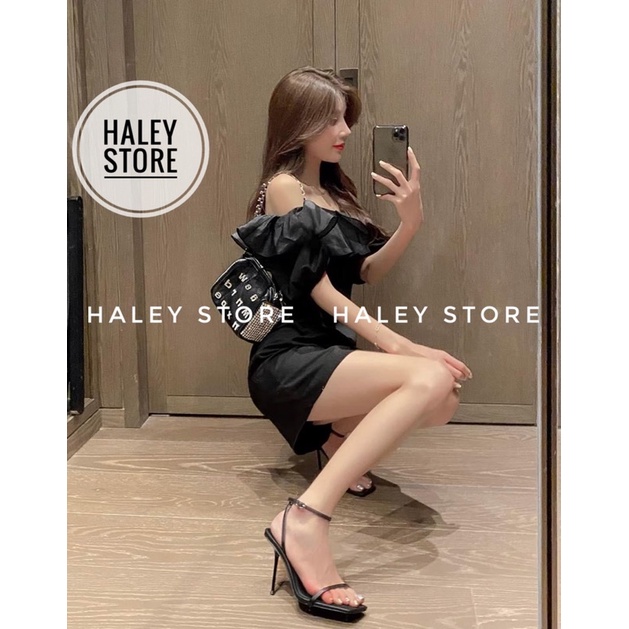 Giày sandal quai trơn nữ HALEY STORE cao gót 9p quai ngang dây mảnh tiểu thư sang trọng rẻ bền đẹp