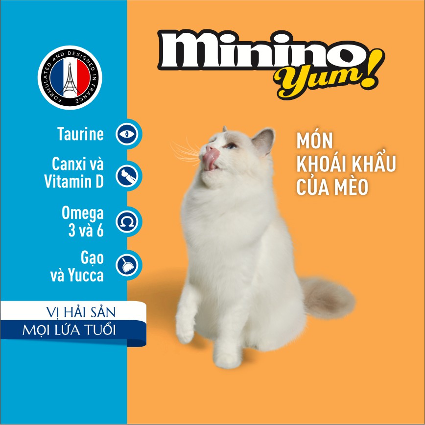 Thức ăn cho mèo Minino Yum 350gr, 3 vị Hải Sản,Cá Ngừ, Cá Hồi - Đảo Chó Mèo