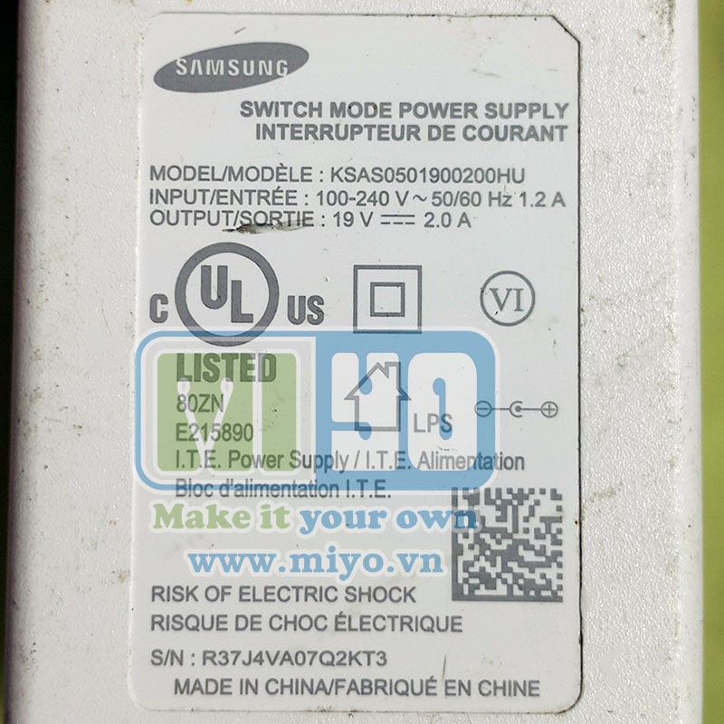 Nguồn adaptor 19V2A Samsung hàng cũ dây cắt ngắn