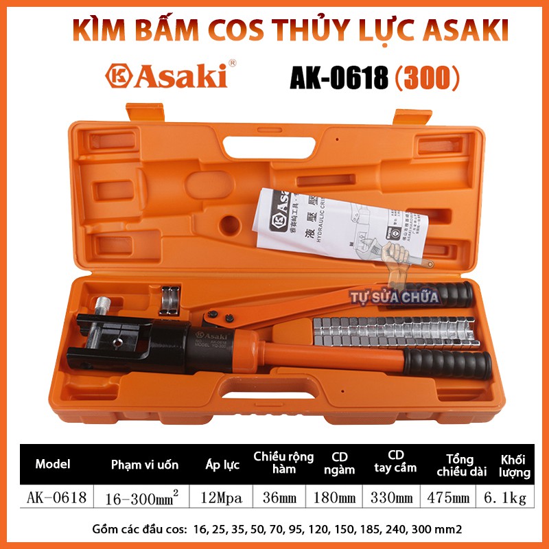 Kìm bấm cos thủy lực chính hãng ASAKI AK-0617, AK-0618, Kìm bấm cos thủy lực được các công ty, nhà máy sử dụng, HÀNG XỊN