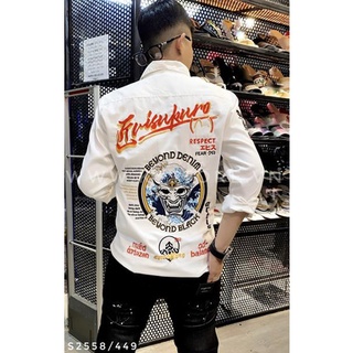 Áo sơ mi trắng tay dài nam thêu evisu beyond denim sóng biển màu chất kaki dày dặn có độ co dãn nhẹ K3 STORE  S2558