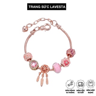 Vòng tay nữ full charm đính đá pha lê hồng nữ tính Lavesta SUN111