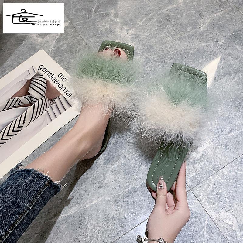 Dép Lông Xù Đế Bằng Chống Trượt Đính Nơ Xinh Xắn Thời Trang Mùa Hè