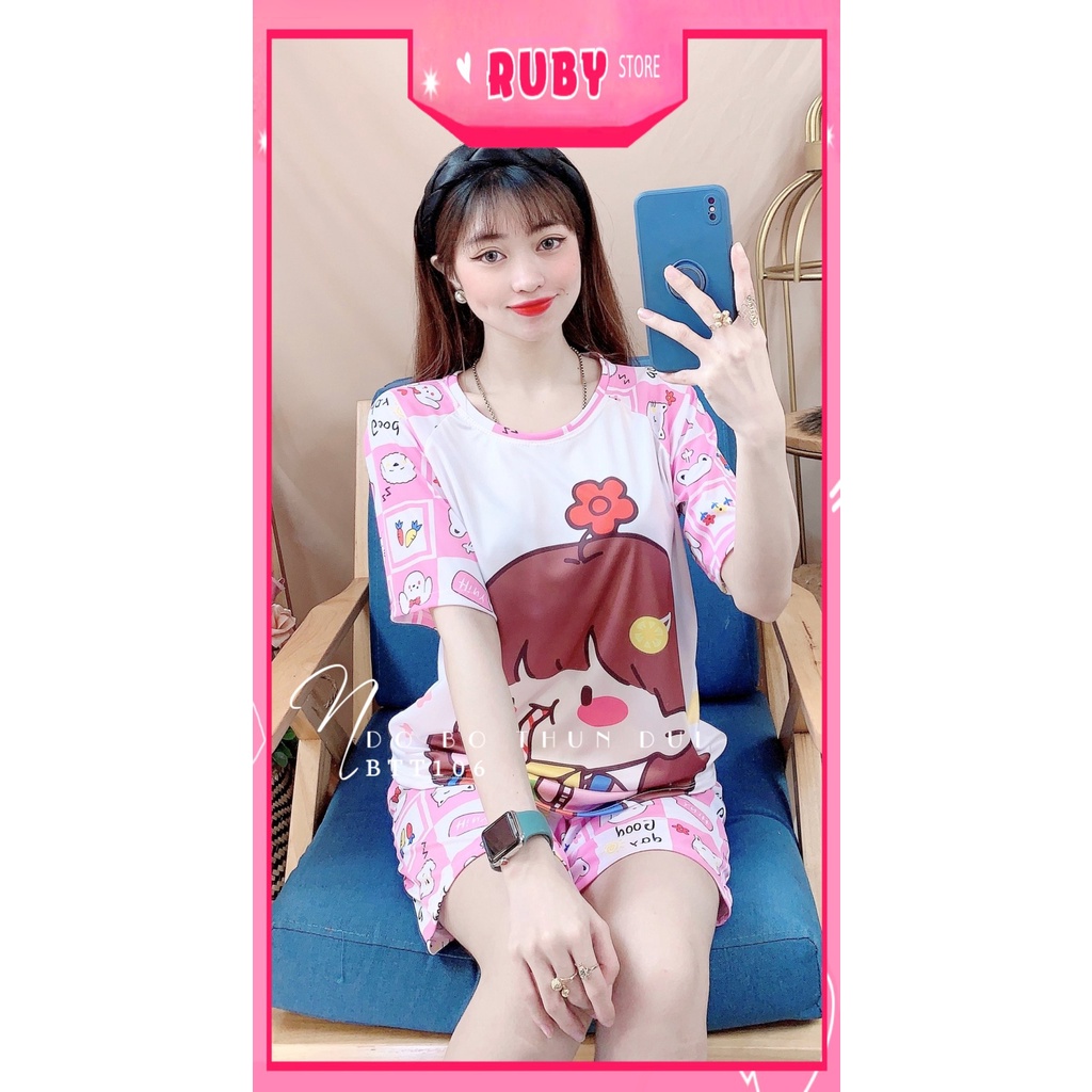 Đồ bộ nữ mặc nhà chất thun mềm mát in hình hoạt hình dễ thương BTT106