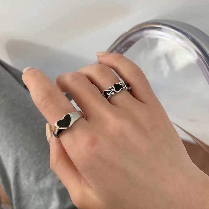 Nhẫn Hở Màu Bạc/Đen Hình Giọt Nước Kiểu Vintage Có Thể Điều Chỉnh Cho Nữ