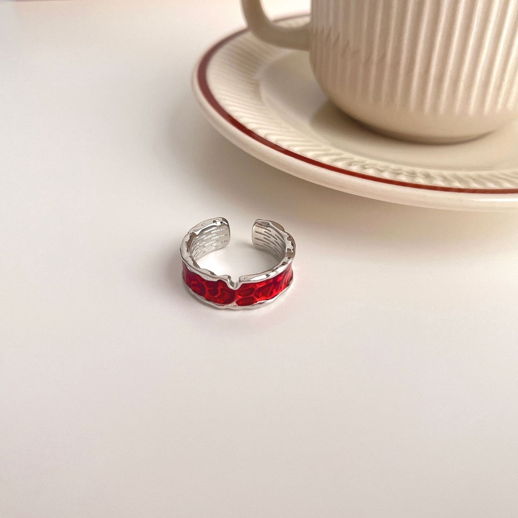 Nhẫn nam nữ tròn unisex Kuu Clothes màu bạc thời trang chất Titan đẹp đơn giản không gỉ - Nhẫn Red Ring