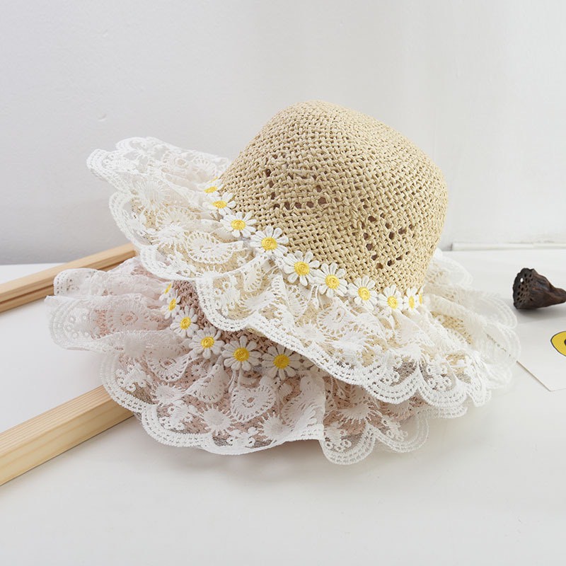 Mũ  Cói Ren Chống Nắng Phong Cách Công Chúa Hàn Quốc Cho Bé Gái (241)