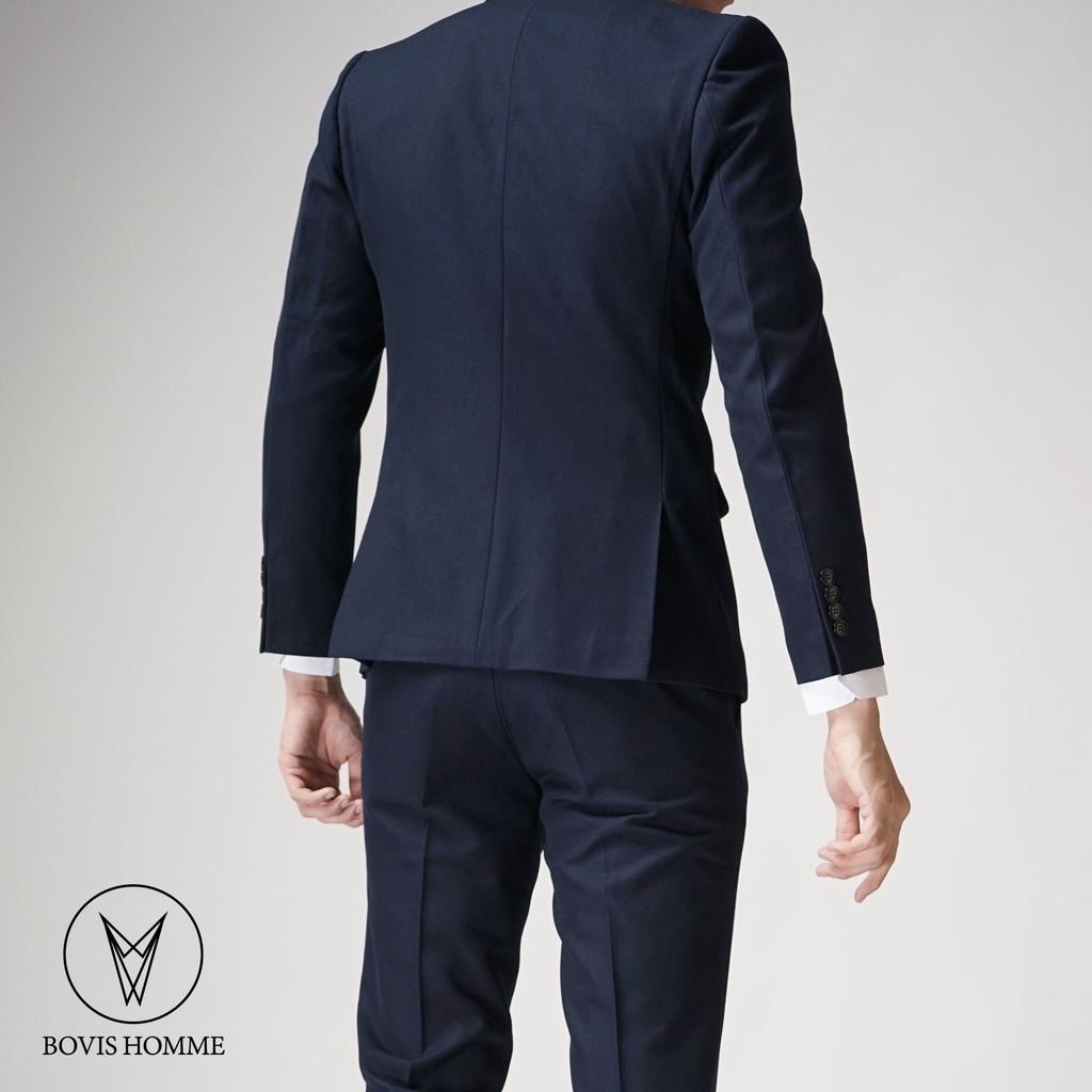 Vest bộ nam Bovis Homme, màu xanh Navy, form Slim, chất liệu cotton dày dặn, co dãn nhẹ, đứng phom.