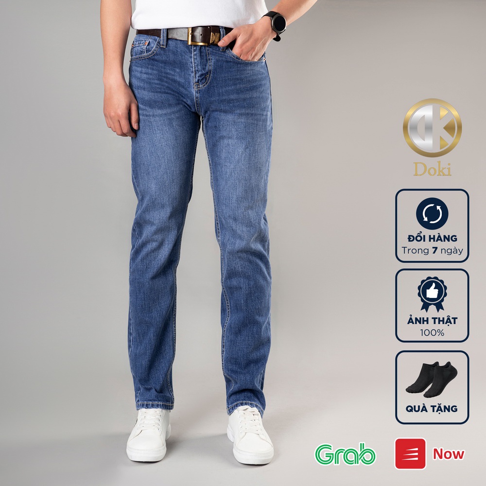 Quần Jean Nam Cao Cấp Màu Xanh Đậm DK-15, Quần bò nam dáng ôm, chất vải co giãn thoải mái - Doki Store
